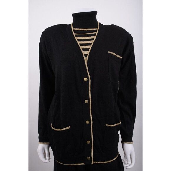 Laurette Par le chois Womens Knit Midi Skirt Cardigan Sweater 3pc M Black NWT - Picture 2 of 16